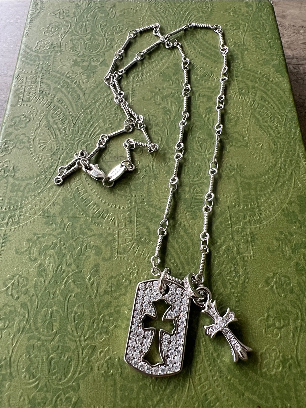Silver plated Cross Dog Tag Necklace rhinestone high quality new unisex